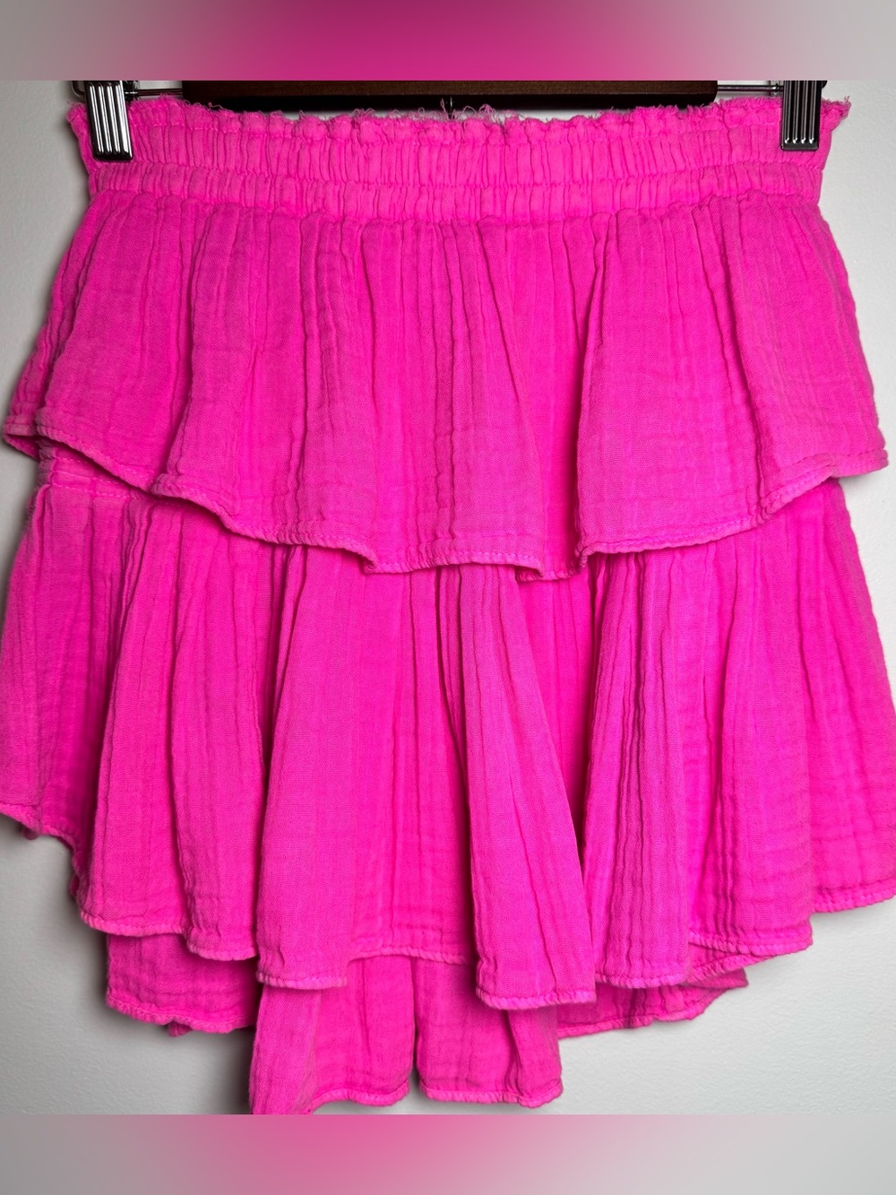 LoveShackFancy Hot Pink RuffleTiered Mini Skirt Size XS Beach Vacation Coverup - Picture 2 of 8